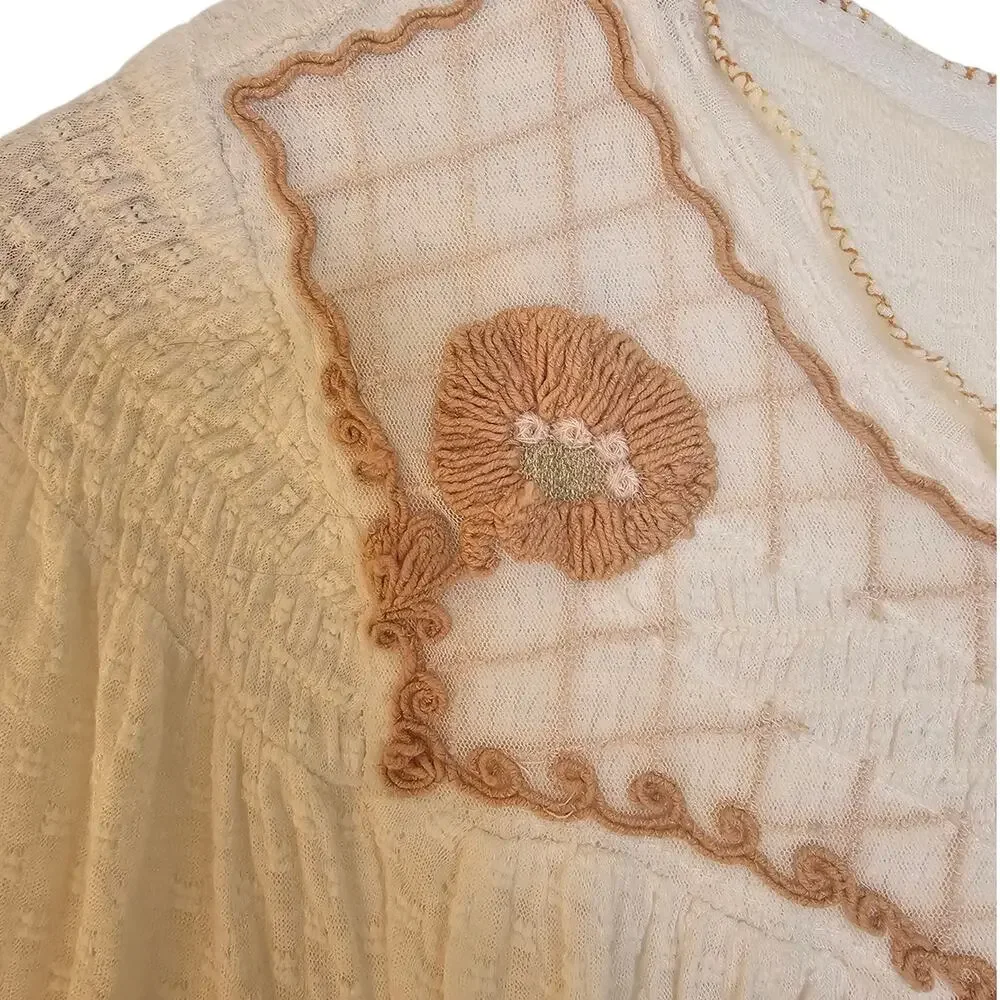 Free People Begonia Embroidered Gauze Cream White Boho Peasant Cottagecore Top